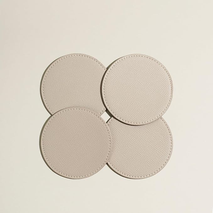 OLETHA Aesthetic Round Drink Coasters, Ivory | Faux leather coasters - Image 5