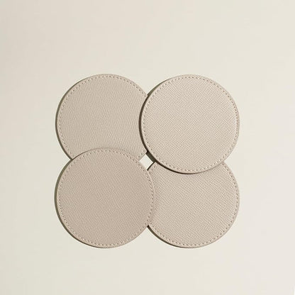 OLETHA Aesthetic Round Drink Coasters, Ivory | Faux leather coasters - Image 5