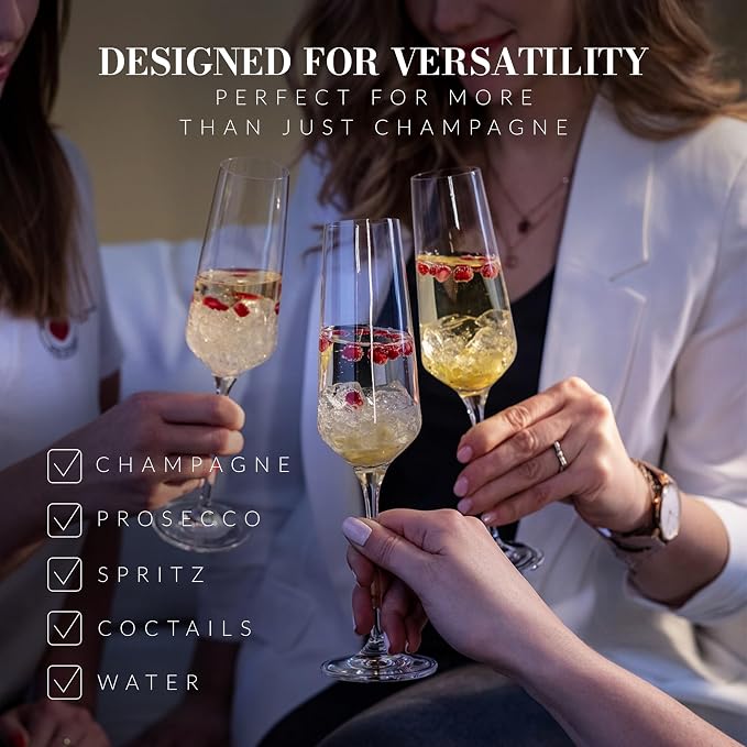 KROSNO Crystal Champagne Flute Glass | Set of 6 | 6.1 oz | Avant-Garde - Image 9