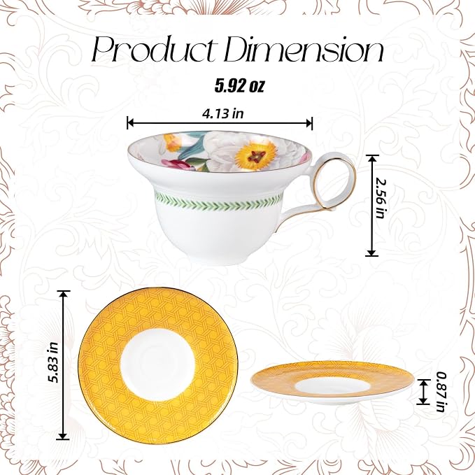KAMMAK Tea Cups Set of 2, Ceramic Floral Pattern Demitasse Cup | Porcelain - Image 2