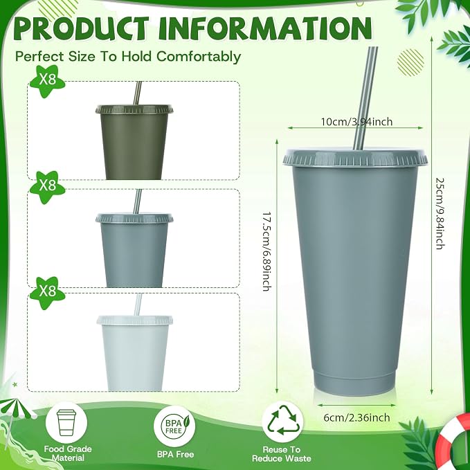 24 Pack Plastic Tumblers with Lids and Straws, Reusable Cups with Lids Plastic - Image 2