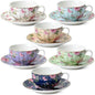 BTaT- Floral Tea Cups and Saucers Set of 6, Porcelain Tea Cups Set of 6 by BrewToATea