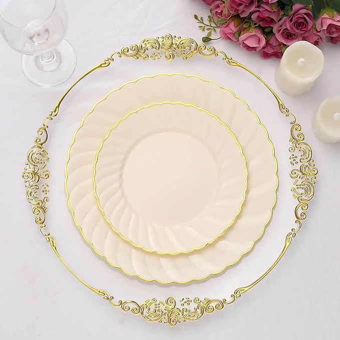 Efavormart 10-Pack 10" Ivory Vintage Plastic Dinner Plates - Image 4