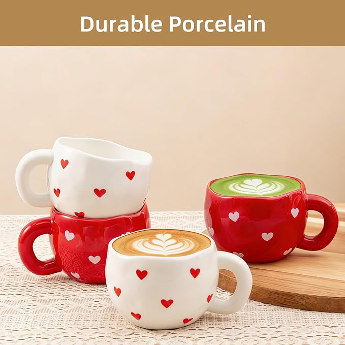 4pcs Ceramic Hearts Mugs Set, 9.4OZ Cute Love Coffee Cup Set, Dishwasher Safe - Image 4