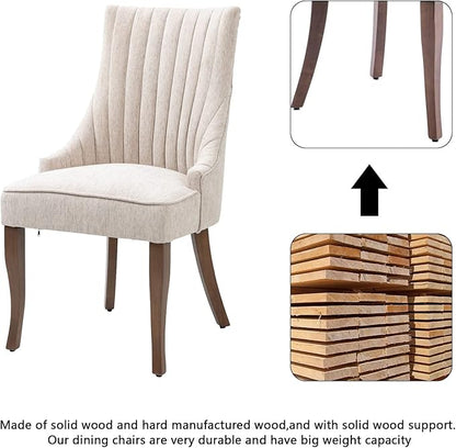 mikibama Linen Dining Chairs Set of 4 Channel Tufted Kitchen Dinner Chair Comfy Fabric Upholstered Accent Chair for Dining Room with Solid Wood Legs (Beige 4pc)