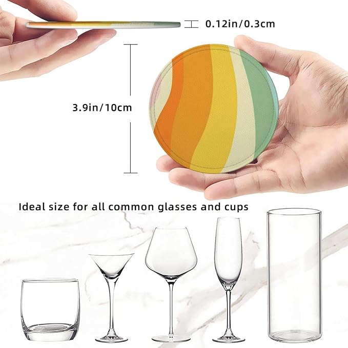 6 Pcs Groovy Retro 70s Style Cute Abstract Leather Coasters - Image 8