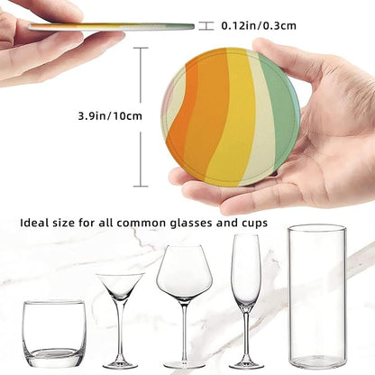 6 Pcs Groovy Retro 70s Style Cute Abstract Leather Coasters - Image 8