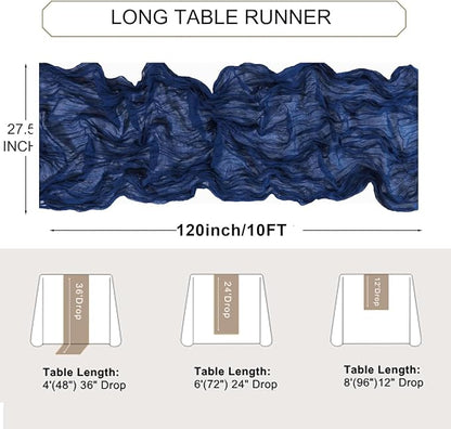 Snowkingdom 10 Ft Navy Blue Cheesecloth Table Runner, 120 inch Long Cheese - Image 6