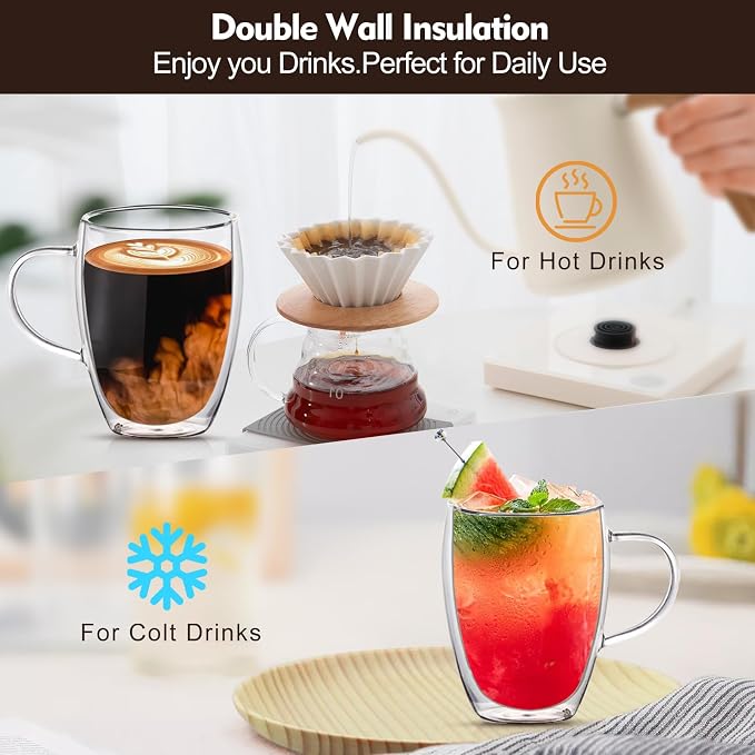 4 Pack 12oz Double Walled Glass Coffee Mugs - Image 6