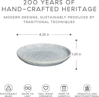 Denby - Halo Speckle Salad Plates Set of 6-8.25 Inch Dishwasher Microwave Oven Safe - Scratch Chip Resistant Lunch, Appetizer, Dessert Plates - Grey, Neutral, Blue Ceramic Stoneware Dinnerware Set