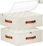 2 Pack Coffee Mug Storage Box with Dividers, Stackable China Storage Containers with Lid, Zipper, and Handles for 32 Coffee Mugs and Cups, Mug Storage Organizer for Packing & Moving, Beige