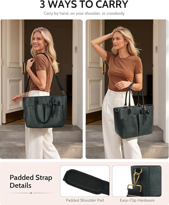 Laptop Tote Bag for Women, Leather Work Tote Bags - Image 3