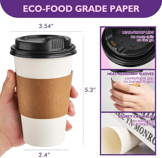 16 oz 50 Pack Disposable Coffee Cups - Image 3