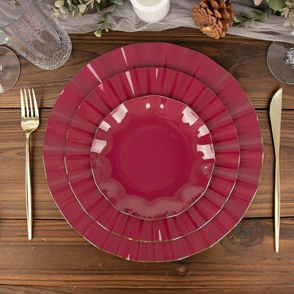 Efavormart 10 Pack | Burgundy 6" Round Plastic Dessert Salad Plates, Disposable - Image 2