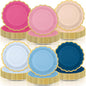 96 Pcs Pink Rose Navy Blue Paper Plates 9 Inch Gradient Scalloped Paper Plates Disposable Dinner Dessert for Birthday Wedding Bridal Party Supplies, 6 Colors