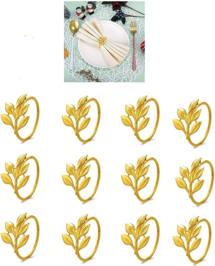 14K Gold Napkin Rings Set of 12, Metal Gold Napkins Rings Holder Buckles by FAZKAR