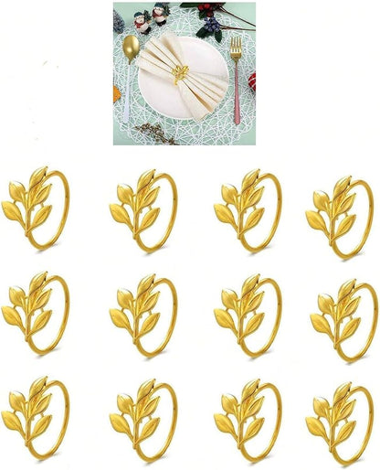 14K Gold Napkin Rings Set of 12, Metal Gold Napkins Rings Holder Buckles by FAZKAR