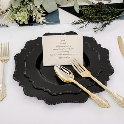 COLOSUS Black Plastic Plates Set,Heavy Duty Black Disposable Plates for 30 guests,Include 30PCS 10.5inch Dinner Plates and 30PCS 8.25 inch Dessert Plates for Party/Wedding/New Year/Birthday