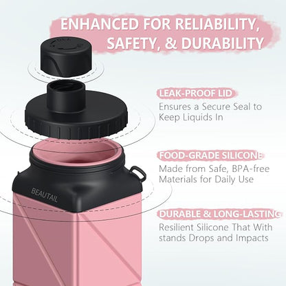 BEAUTAIL Collapsible Water Bottles 21 oz, Silicone Portable Water Bottle | BPA - Image 3