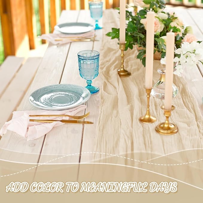 2 Pack Cheesecloth Table Runner, 120 Inch Beige Table Runner - Image 5