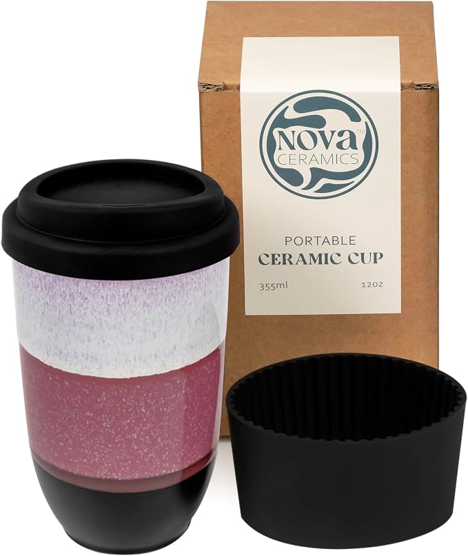 NOVA CERAMICS Coffee Travel Mug – Reusable Coffee Cup – Microwave & Dishwasher by NovaCeramics