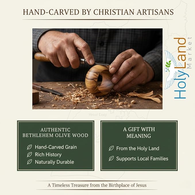 Holy Land Market Olive Wood Napkin Rings, Hand Carved Bethlehem | Certificate - Image 6