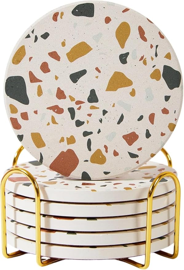 Terrazzo Coasters Set of 6, Colorful Boho Absorbent Ceramic Coasters | Speckled by ilohaus