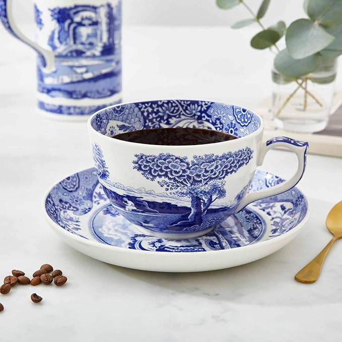 Portmeirion Spode Blue Italian Teacup and Saucer, 20-ounce Capacity, Jumbo Tea - Image 4