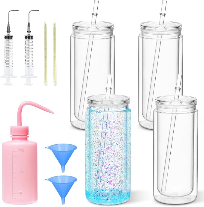 20 Oz Acrylic Snowglobe Tumbler Including Diy Kit, 4 Pack Pre-Drilled Double by Maucircol
