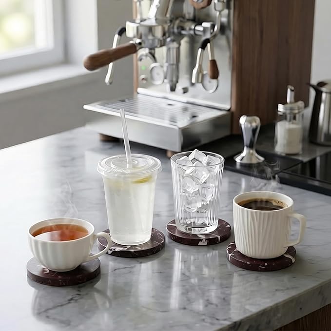 Natural Marble Coasters Set of 4-4" Round Stone Drink Coasters, Non-Slip Cork - Image 7
