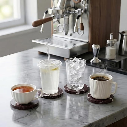 Natural Marble Coasters Set of 4-4" Round Stone Drink Coasters, Non-Slip Cork - Image 7