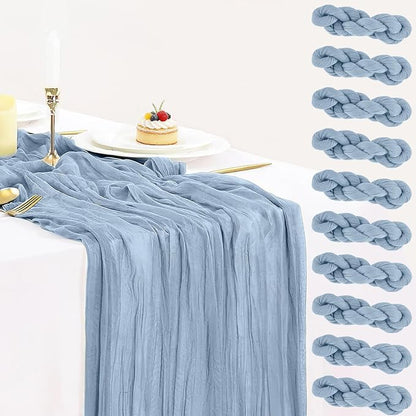 10 Pack Dusty Blue Cheesecloth Table Runner 35x120 Inch, Boho Rustic Semi Sheer by BlueTopCoLtd