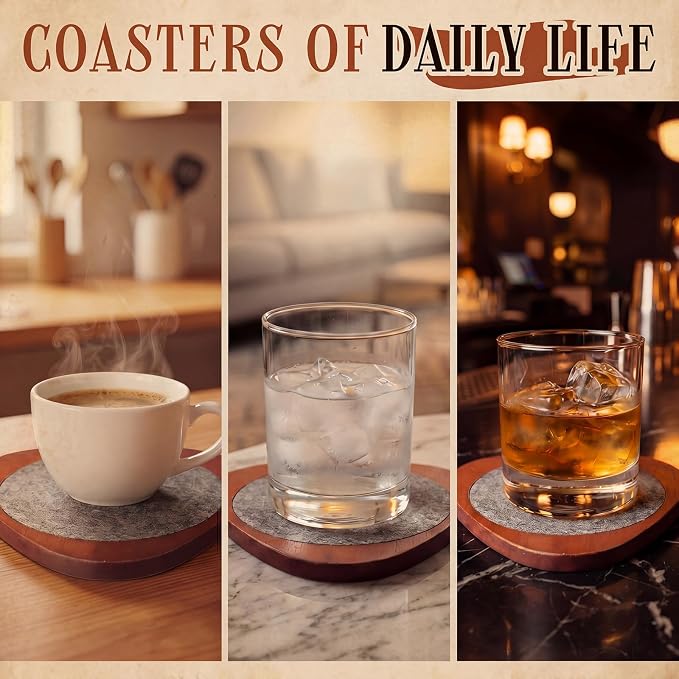 6 Pcs Mid Century Modern Coasters Wood Absorbent Coaster - Image 4