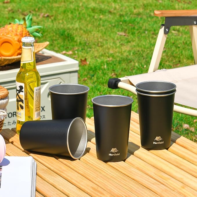8 Pack Stainless Steel Cups 16oz -Black Stackable Metal Drinking Glasses - Image 7