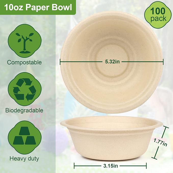 Small Paper Bowls 10 oz, 100 Pack 100% Compostable Biodegradable | Eco-friendly - Image 7