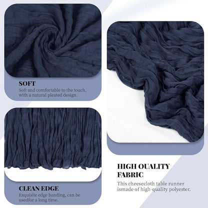 3 Pack Navy Blue Cheesecloth Table Runner, 17 x 108 Inch, Gauze Cheese Cloth - Image 4