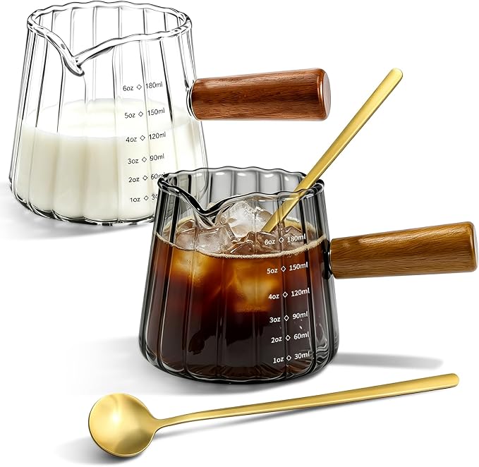 2 Pack Espresso Measuring Cups & 2 Spoons, 6oz Gray & Clear Borosilicate Glass by Cfyosnk