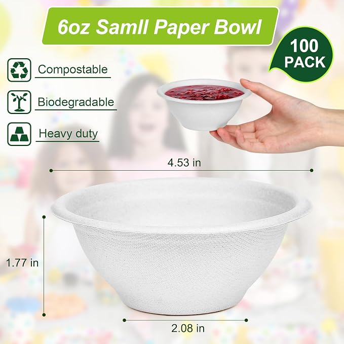 6 oz Small Disposable Bowls, 200 Pack Chili Disposable | Eco-friendly Sugarcane - Image 7