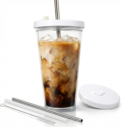 Reusable Iced Coffee Cup with Lid and Straw, 24 oz/Venti, BPA-Free Double-Wall by KensalHome