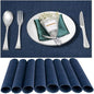 Placemats Set of 8,Washable,Heat and Stain Resistant Indoor/Outdoor Place mats,Vinyl Woven Non Slip Table Mats for Restaurant Table Protection,PVC Placemats(Navy Blue,8PCS)