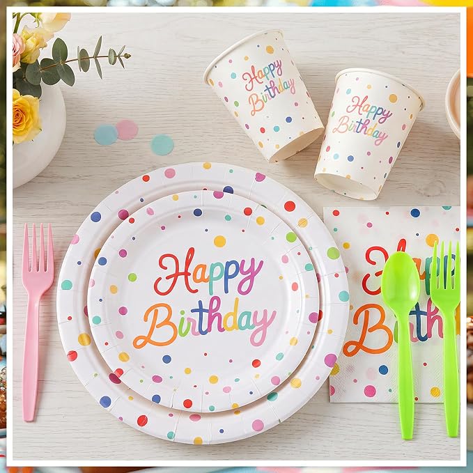 NatNarr 175-Piece Happy Birthday Party Tableware Set, Serves 25 | Plates - Image 7