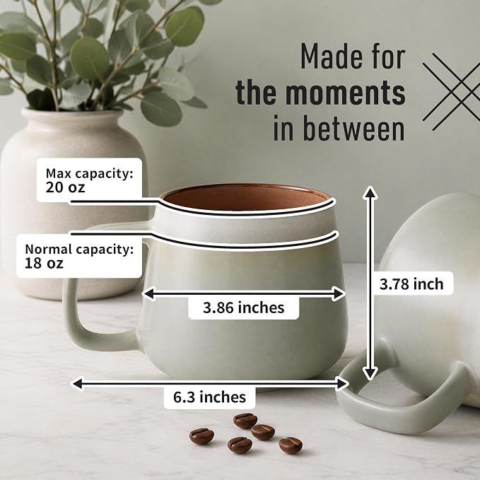Ava Nord Large Stoneware Ceramic Coffee Mugs Set of 2 | 20 oz | Sage Ash | - Image 2