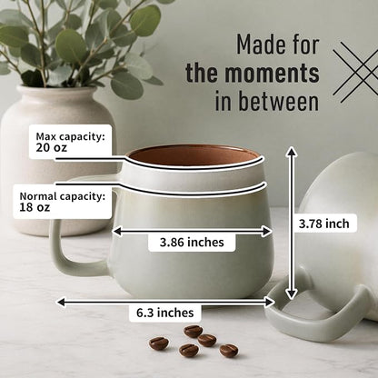 Ava Nord Large Stoneware Ceramic Coffee Mugs Set of 2 | 20 oz | Sage Ash | - Image 2