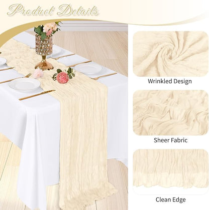 6 Pack Ivory Cheesecloth Table Runner, 17 x 108 inch, Semi Sheer Boho Cheese - Image 4