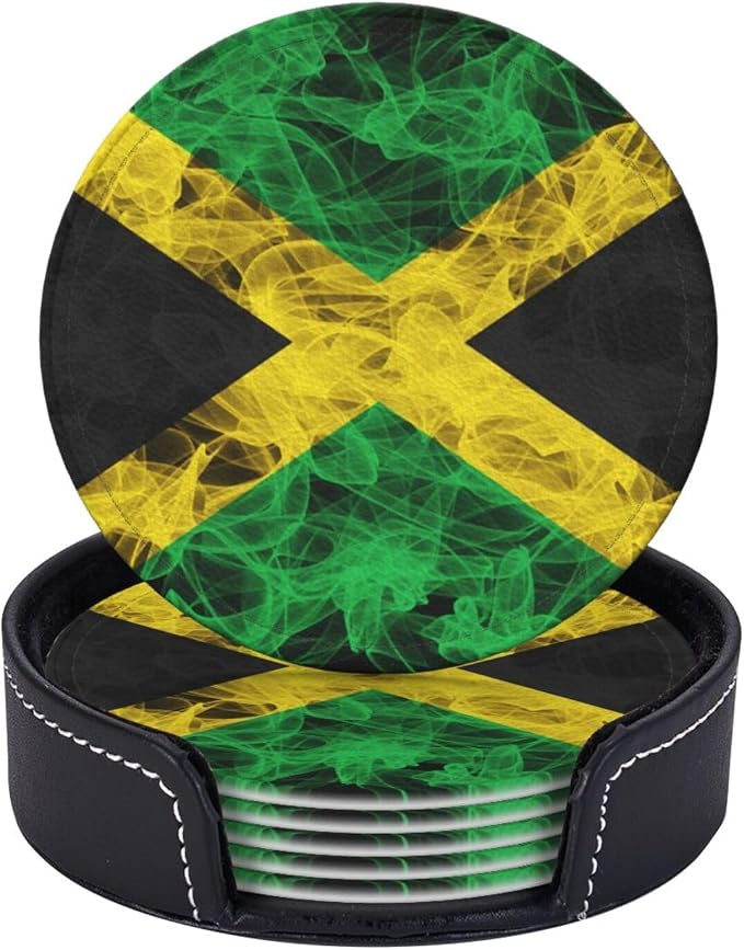 6 Pack Jamaica Flag Leather Coaster by GTEVUTS