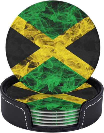 6 Pack Jamaica Flag Leather Coaster by GTEVUTS