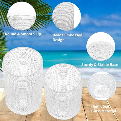 Hobnail Beaded Drinking Glasses Set of 12, 12 oz & 15oz Vintage Glassware Set - Image 2