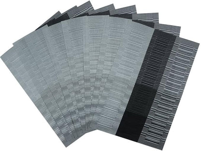 SHACOS Woven Vinyl Placemats for Dining Table Set of 6 Non Slip PVC Bamboo Basket Weave Table Place Mats (6, Ombre Black Gray)