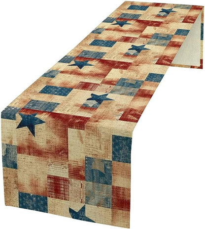4th of July Table Runner, Rustic Vintage Country Red White Blue American Stars by JanJCurt