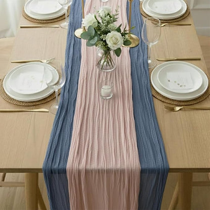 Cheesecloth Table Runner 2 Pack Dusty Pink and Dusty Blue, Boho Gauze Table by Avolander
